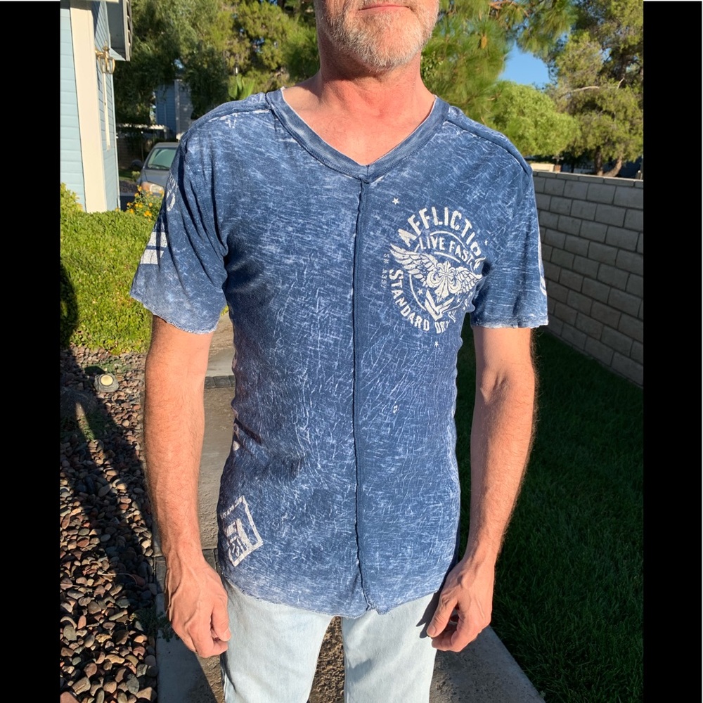 Cool Distressed Affliction Blue Tee L